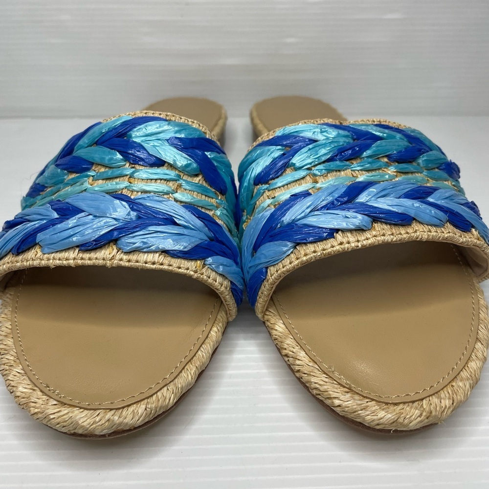 Talbots KERI RAFFIA SLIDES Blue Beachy Boho Size 9 - Picture 2 of 4